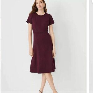 Ann Taylor Seamed Ponte Fit & Flare Dress - Size 2 - Plum Rose